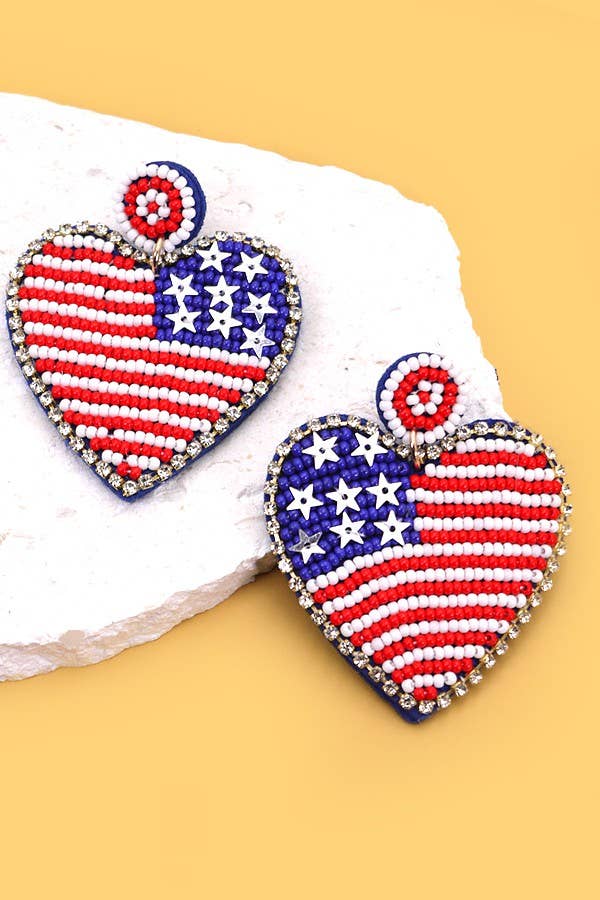 4TH OF JULY SEED BEAD USA FLAG DROP EARRINGS | 40E288
