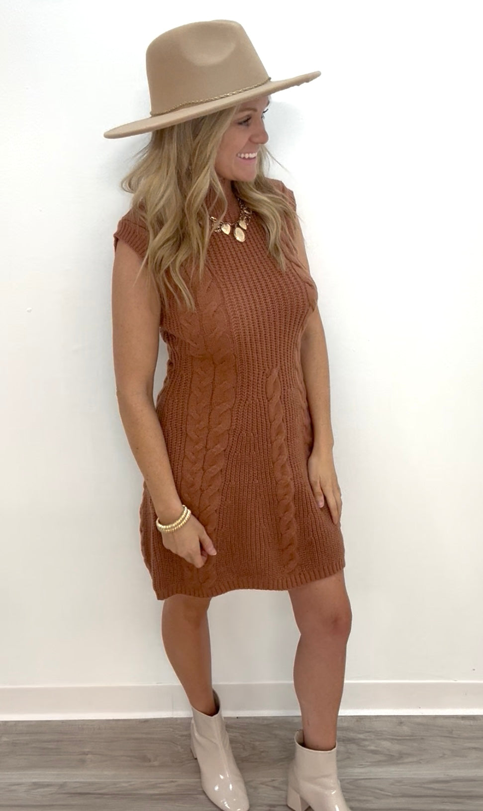 Burnt orange knit dress