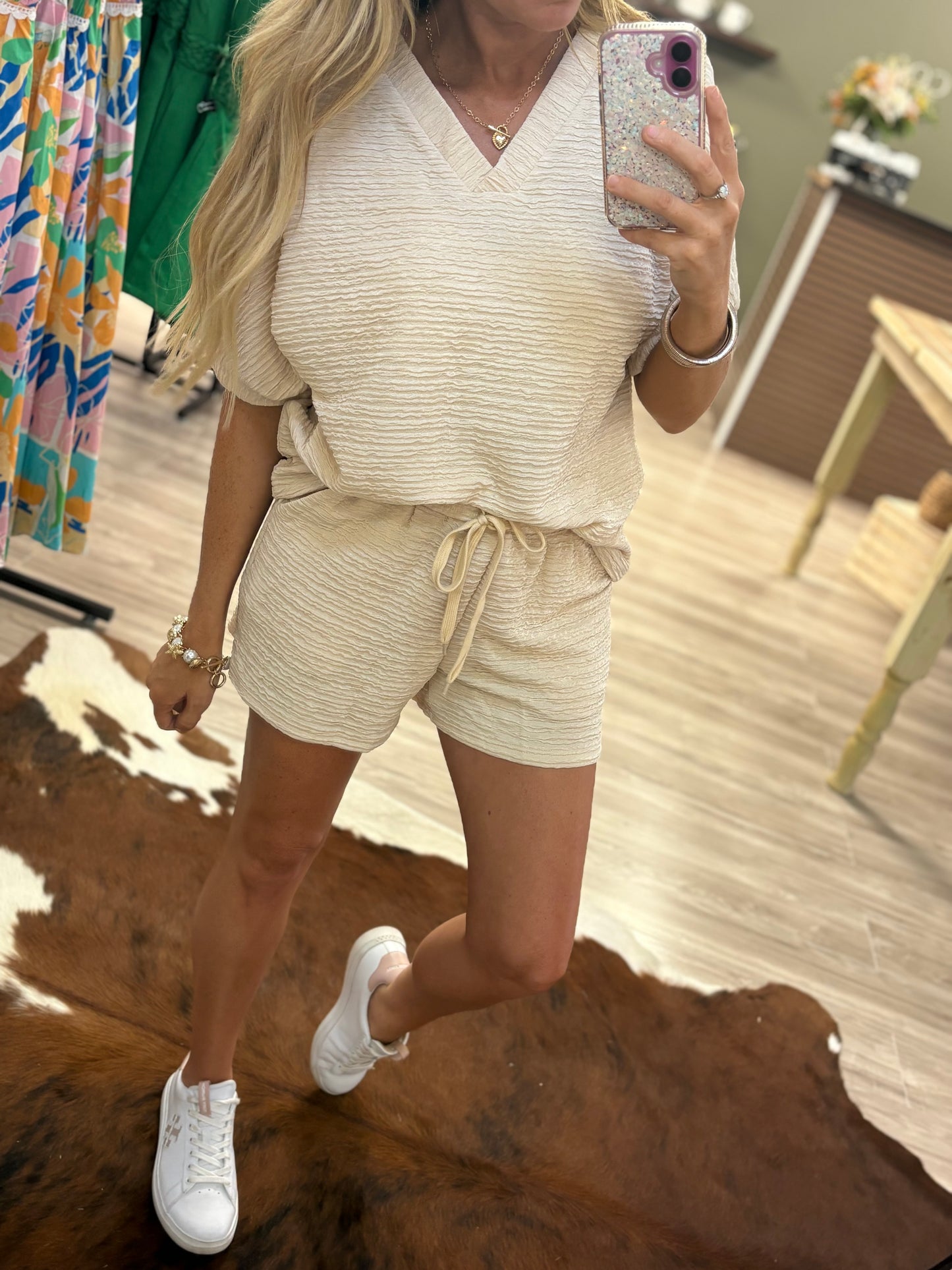 Beige textured two piece set