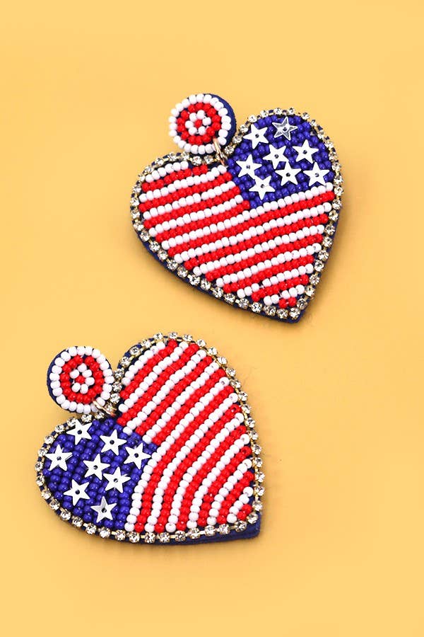 4TH OF JULY SEED BEAD USA FLAG DROP EARRINGS | 40E288