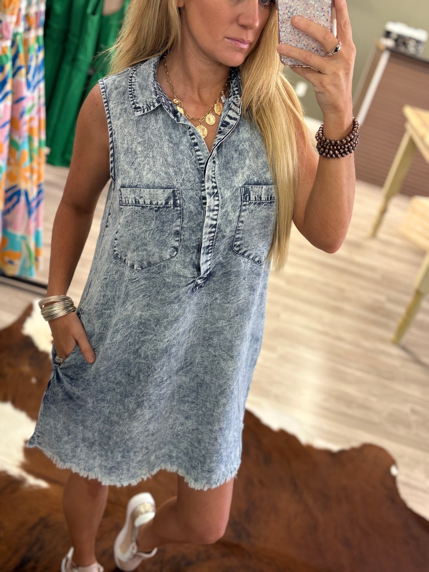 Mineral washed denim dress