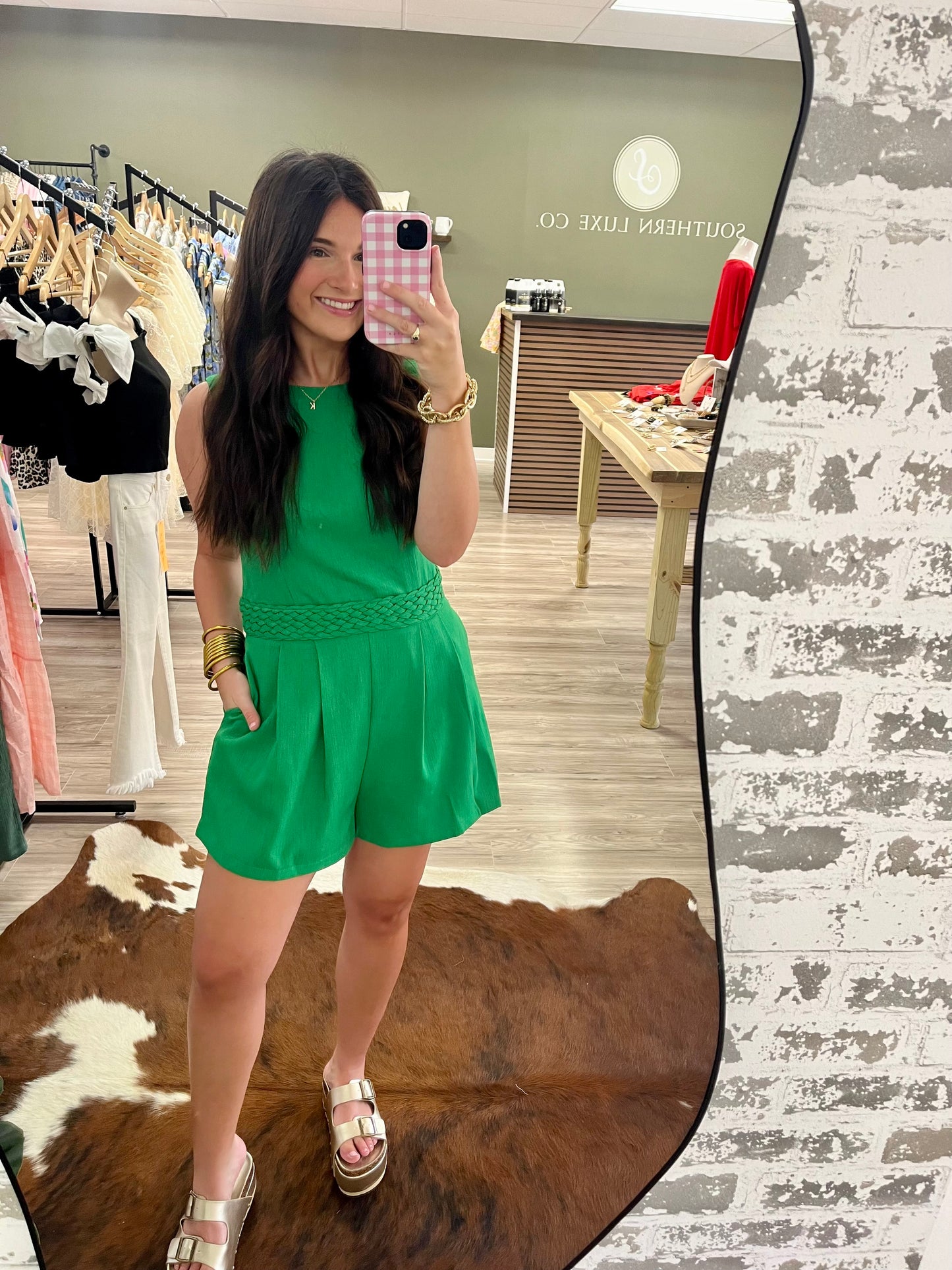 Woven green romper