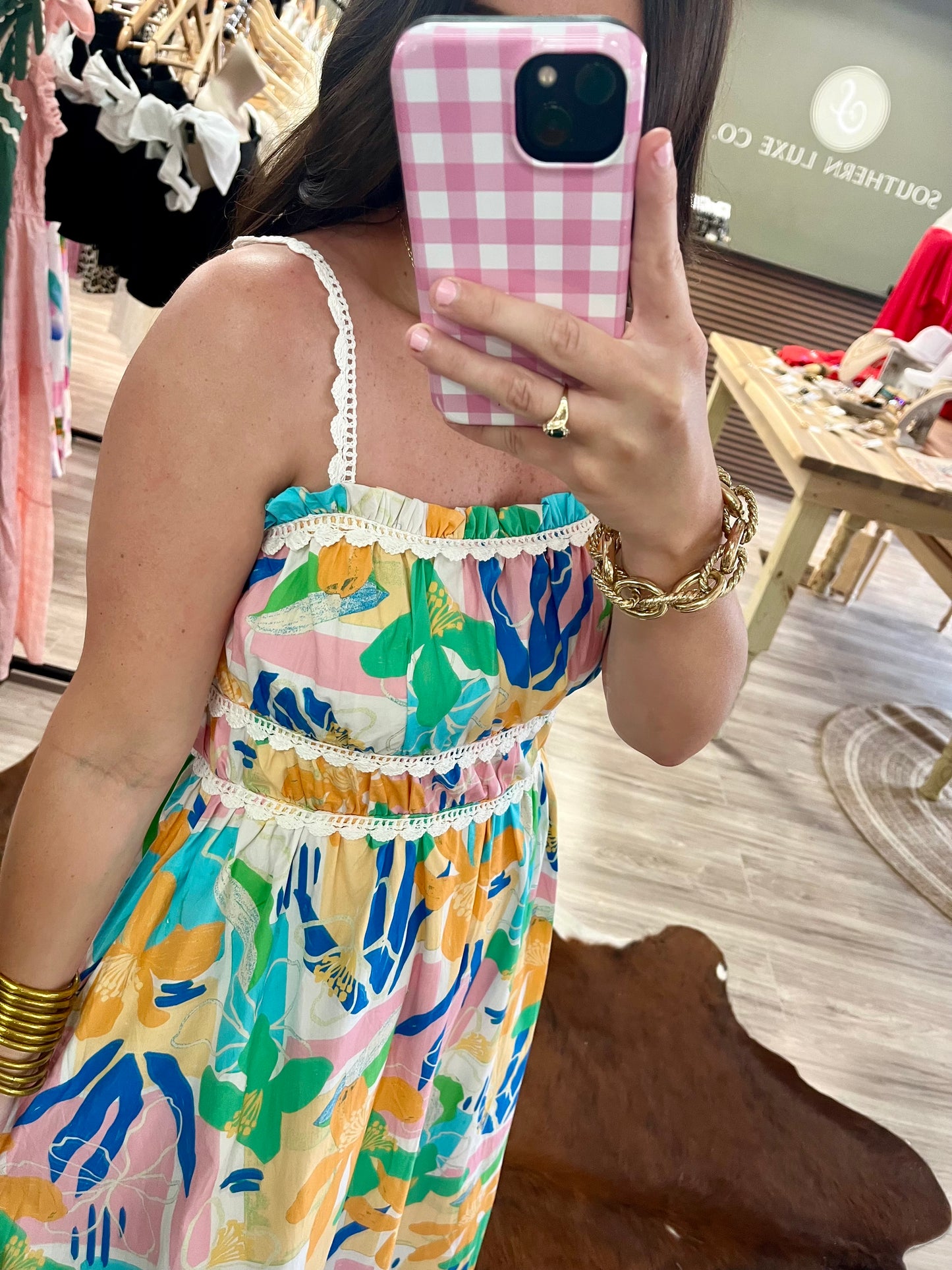 Tropical woven midi dress