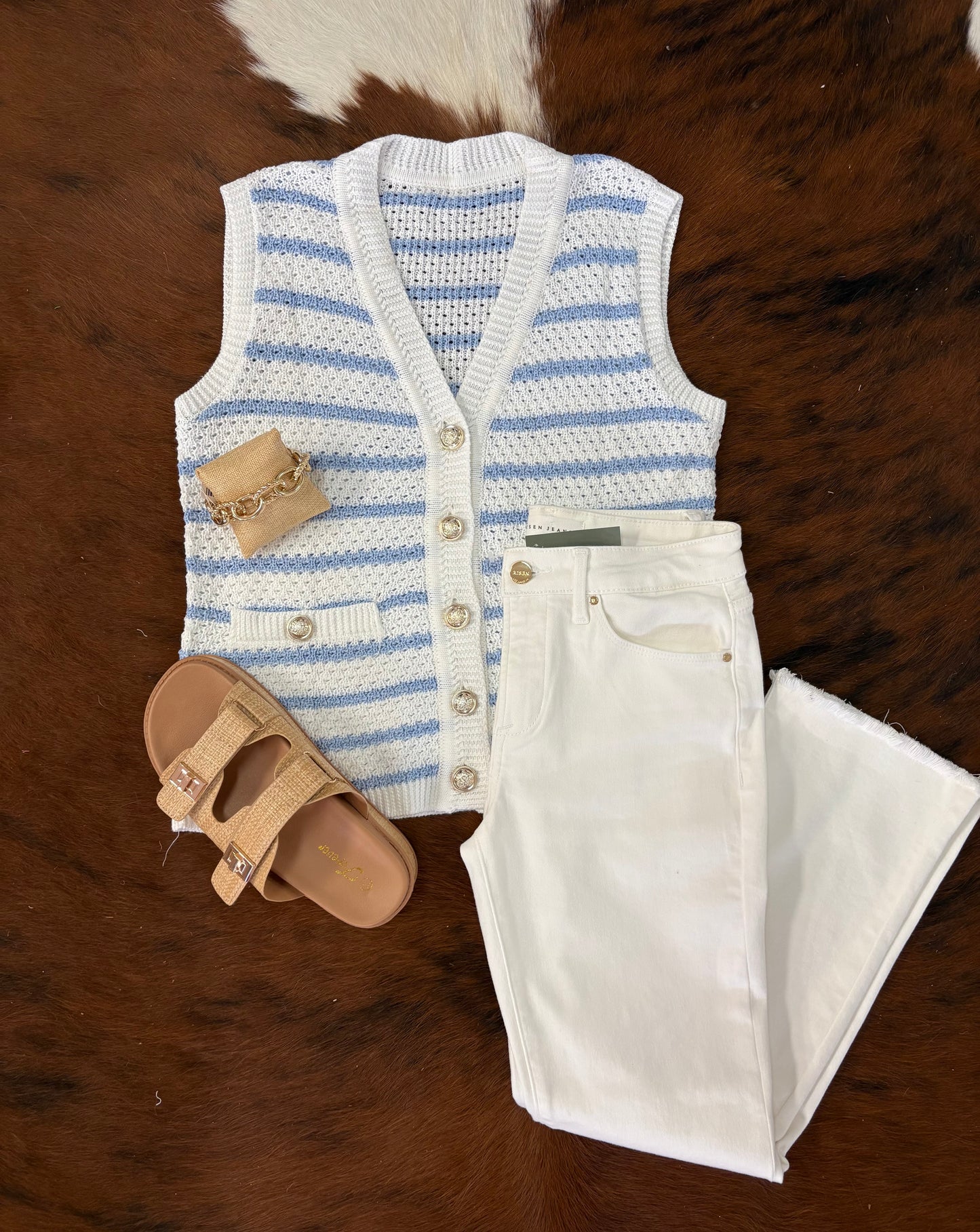 Stripe V Neck Gold Button Sweater Vest