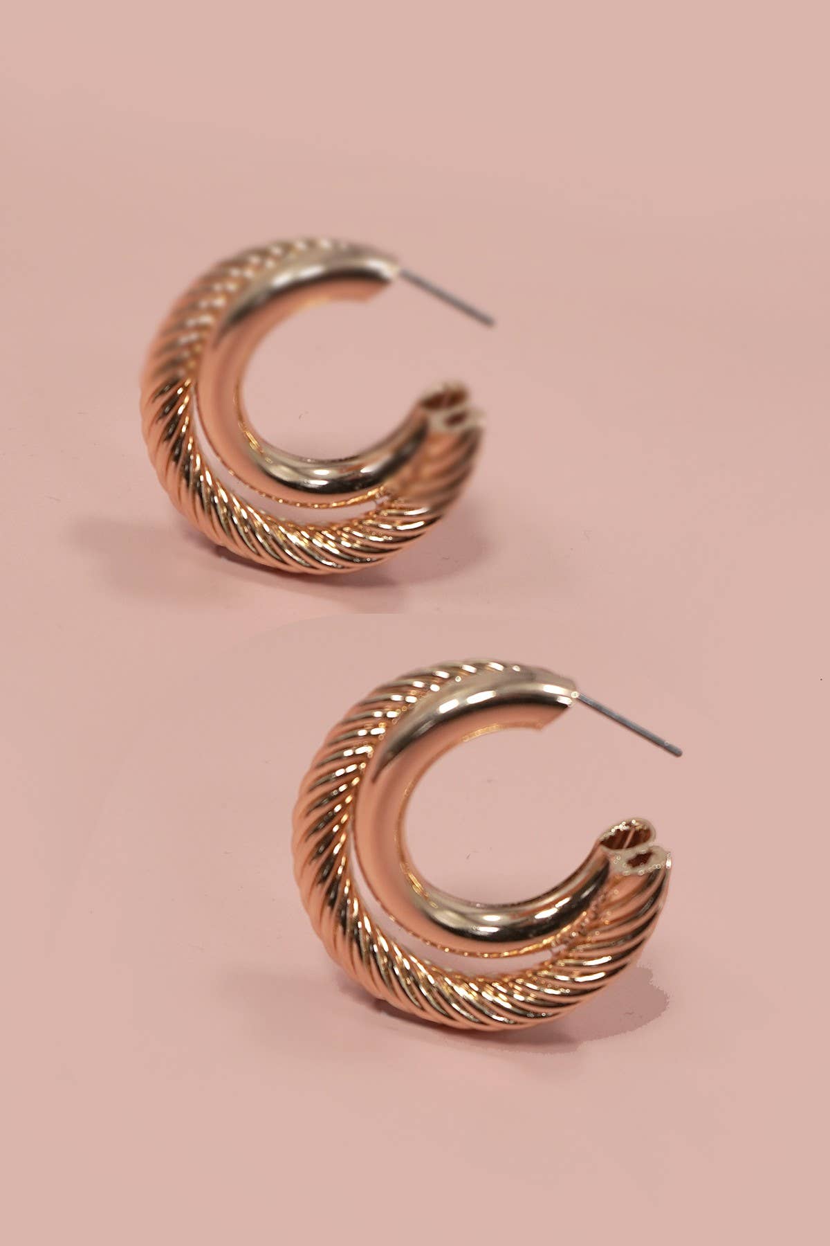 BOLD TWIST ROPE GOLD INTERWINED HOOP EARRINGS