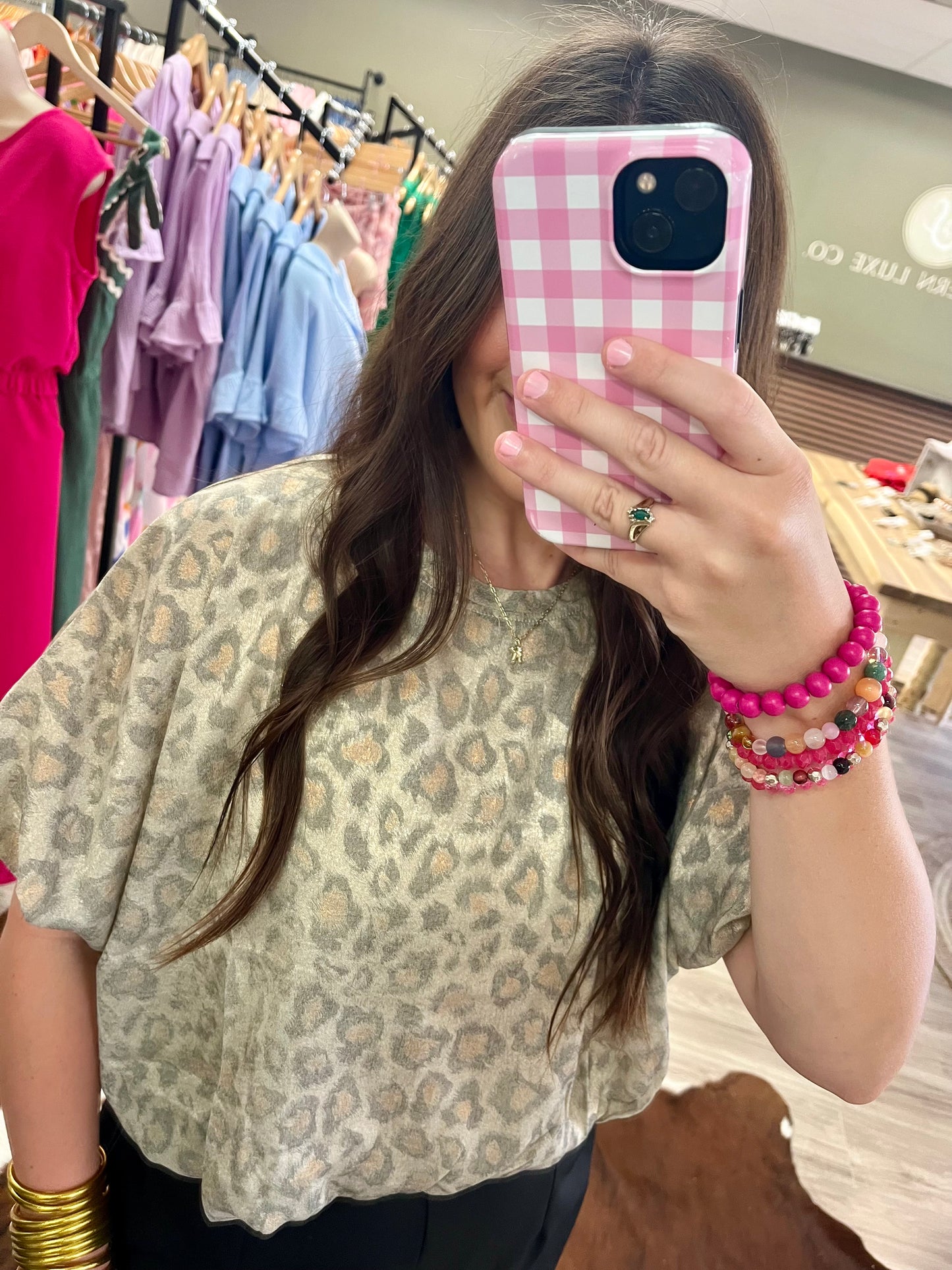 Metallic leopard crop top