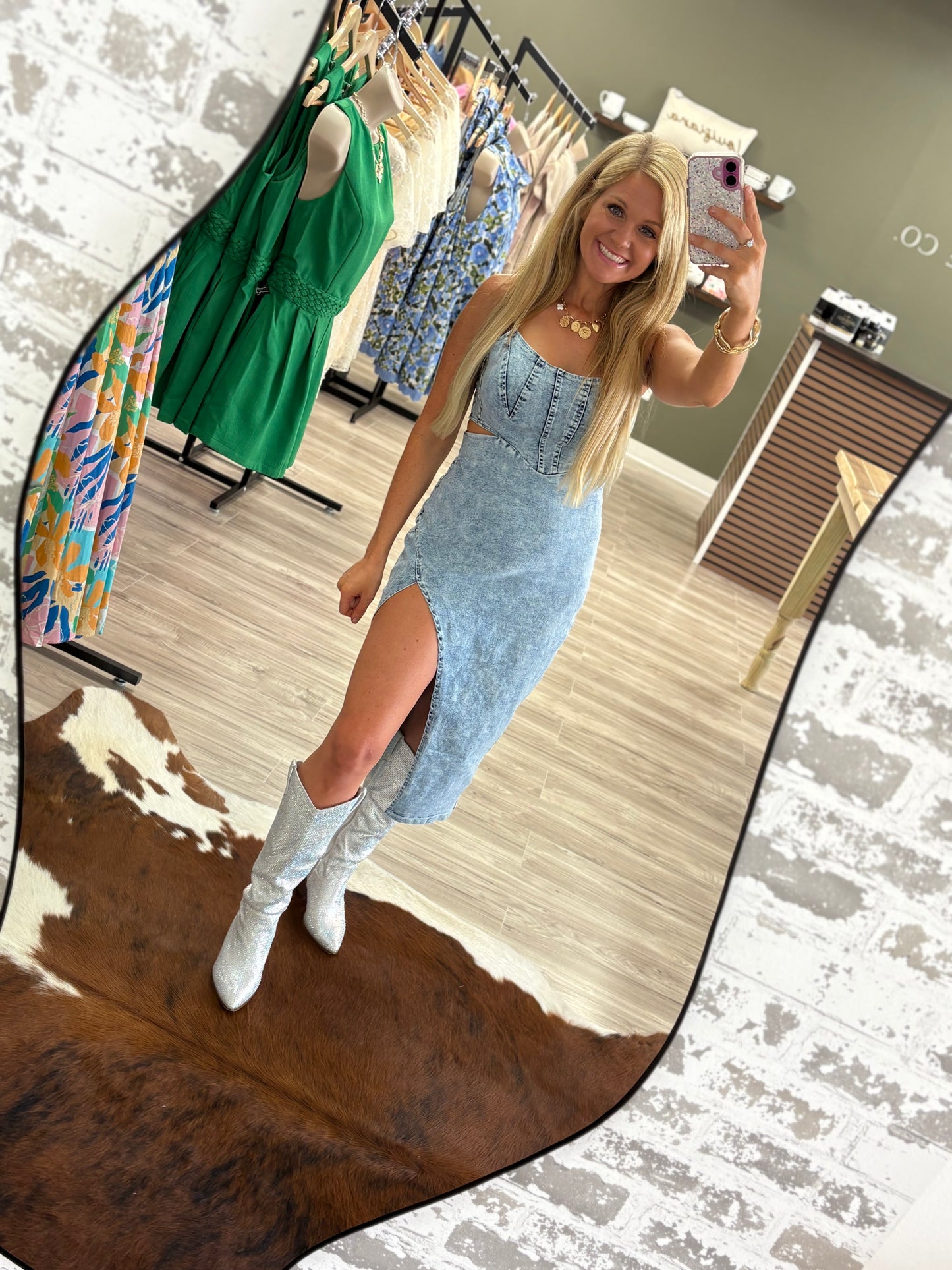 Denim slit dress