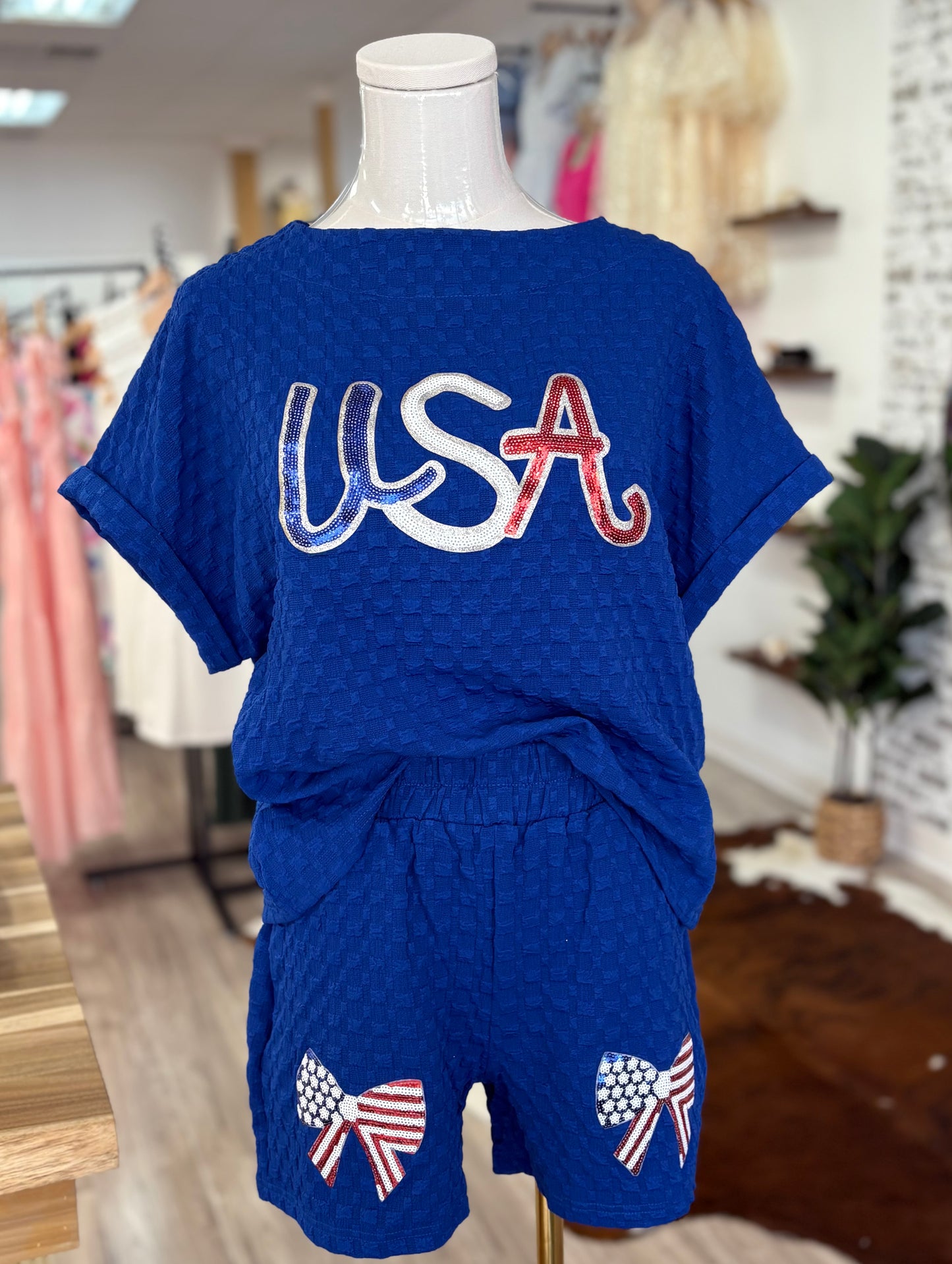 Royal blue USA sequin patch set