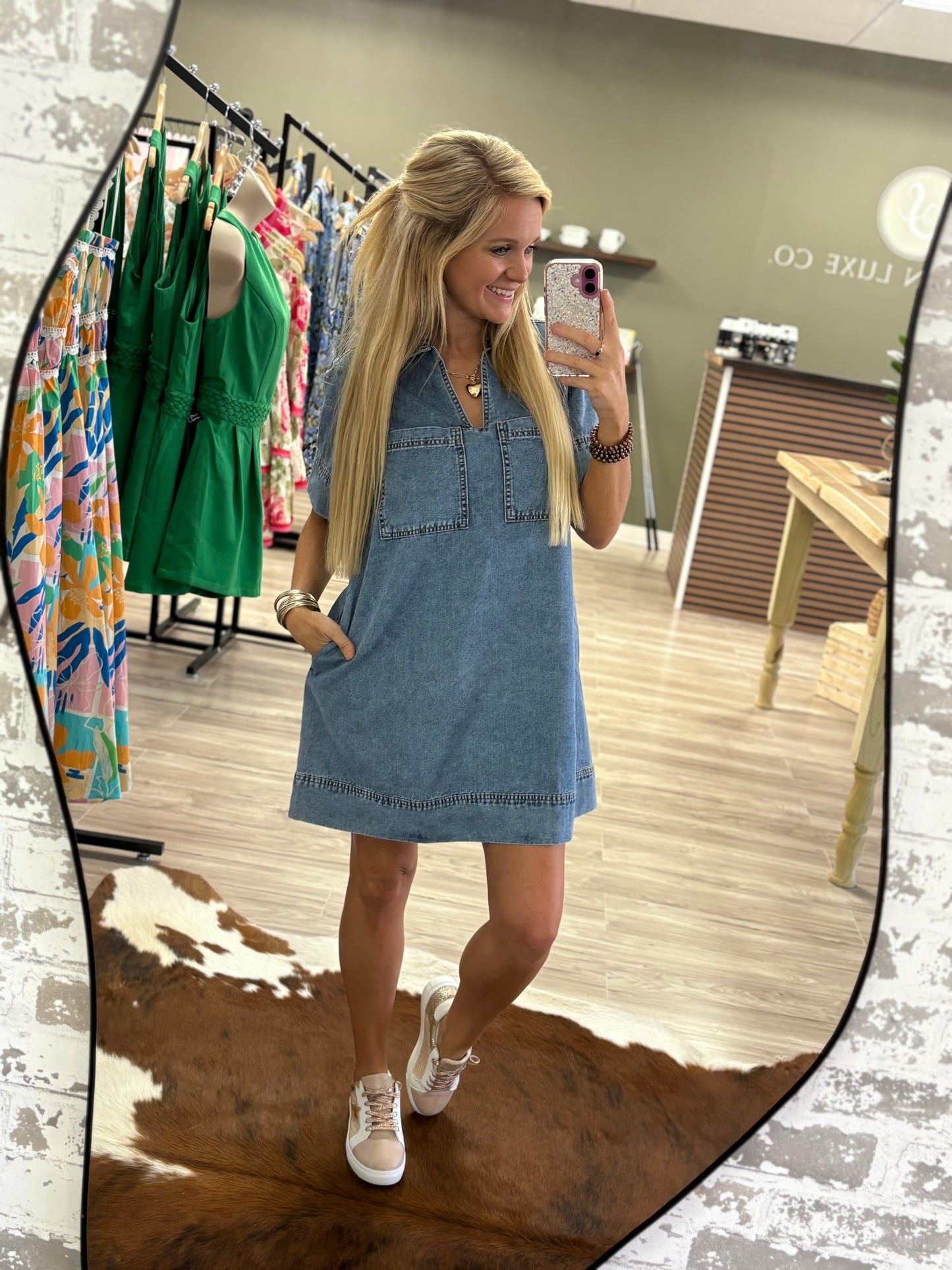 Denim pocket short sleeve dress