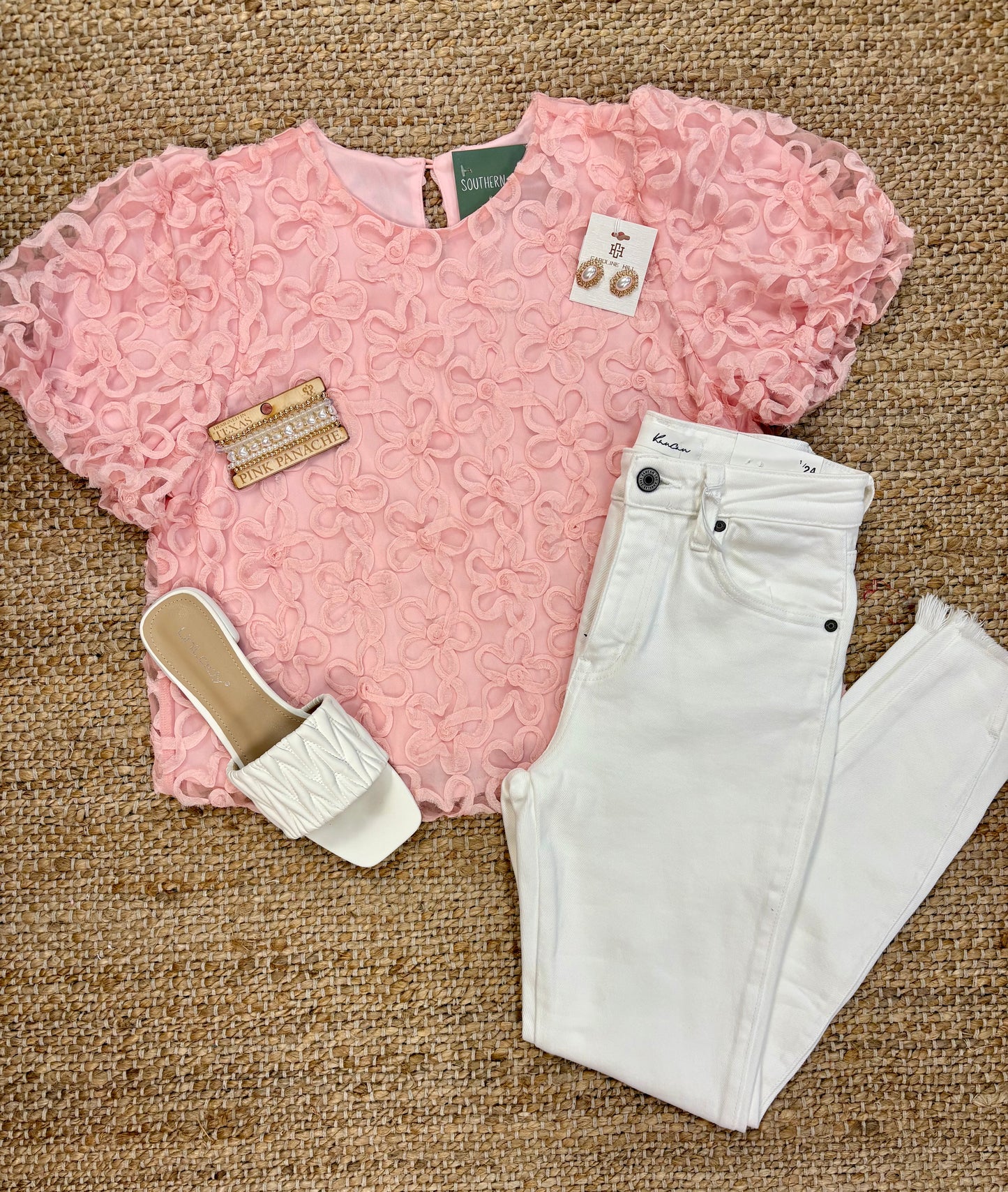 Pink puff flower mesh top