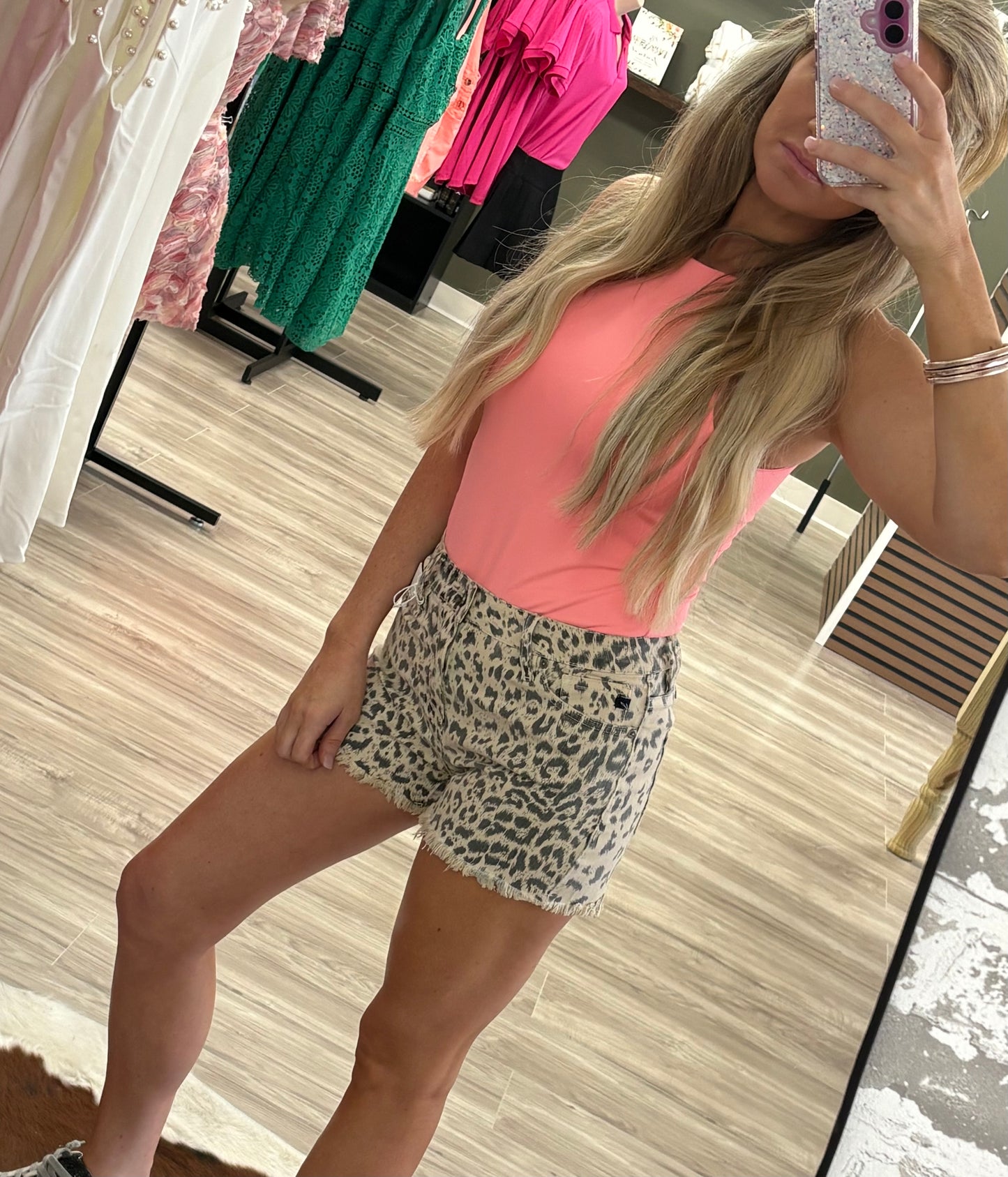 Sleeveless tank bodysuit neon pink/white