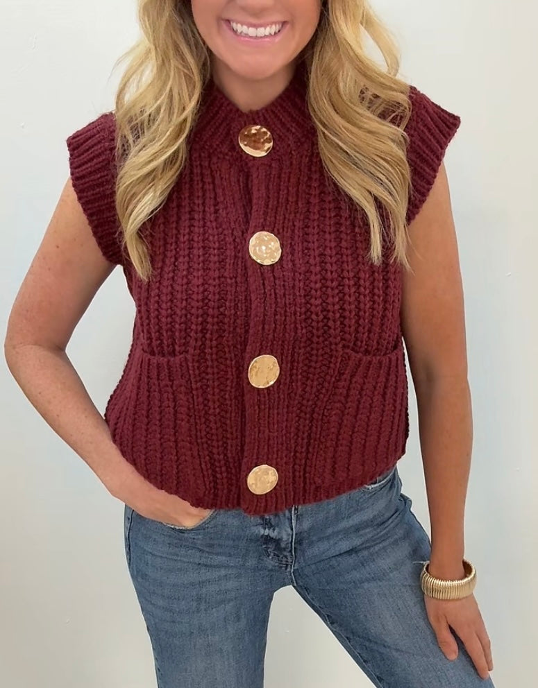 Wine button knit vest