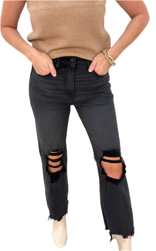 Black denim distressed jeans