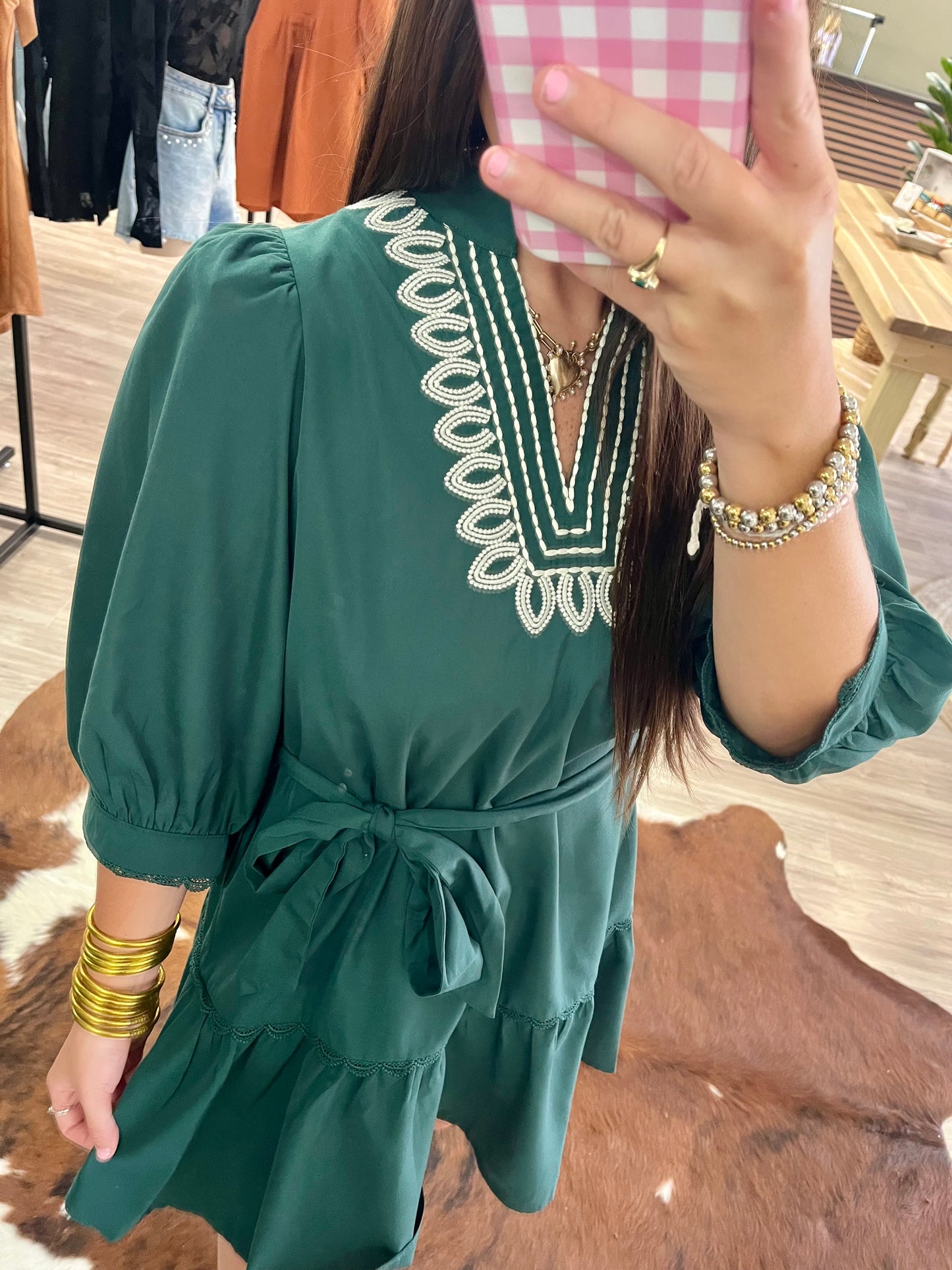Hunter green v neck design dress