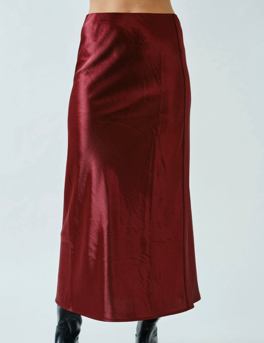 Red satin skirt