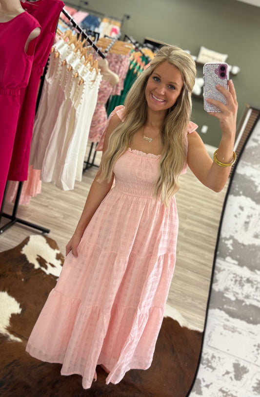 Light pink tie strap maxi dress