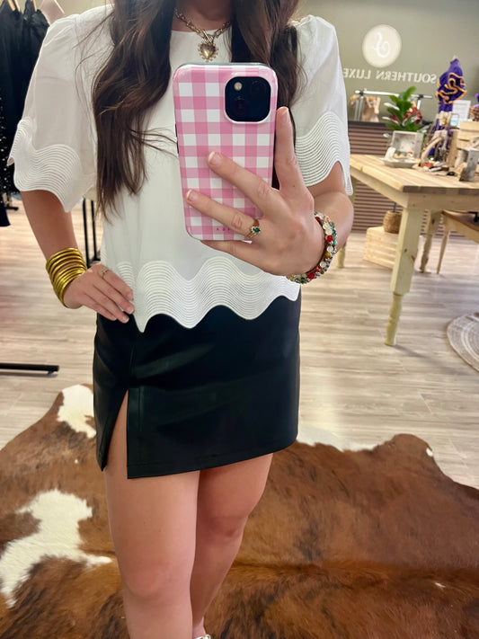Faux leather side slit skort