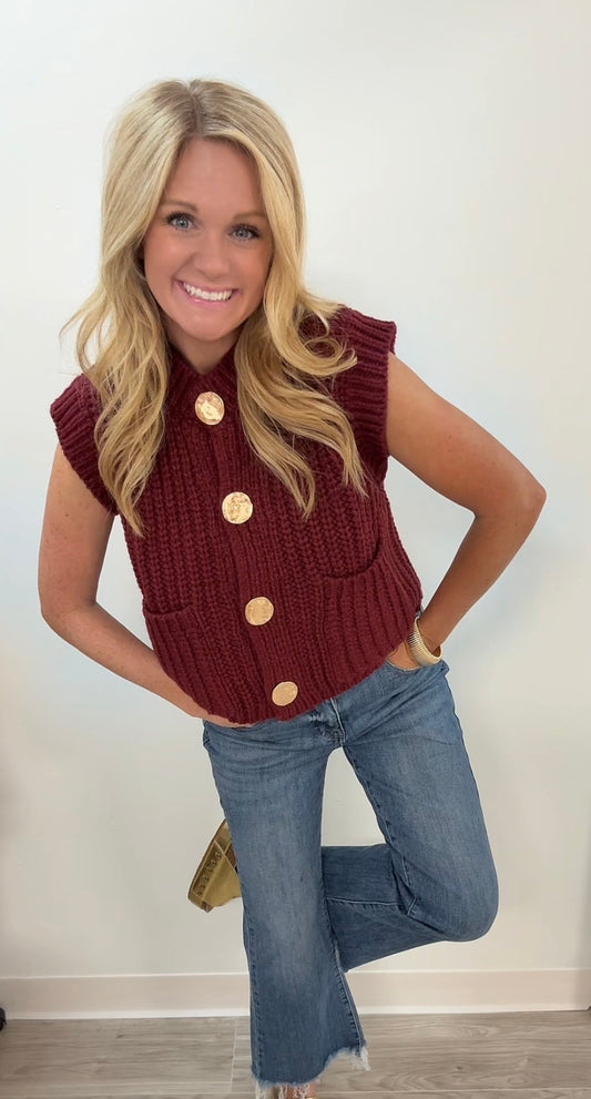 Wine button knit vest
