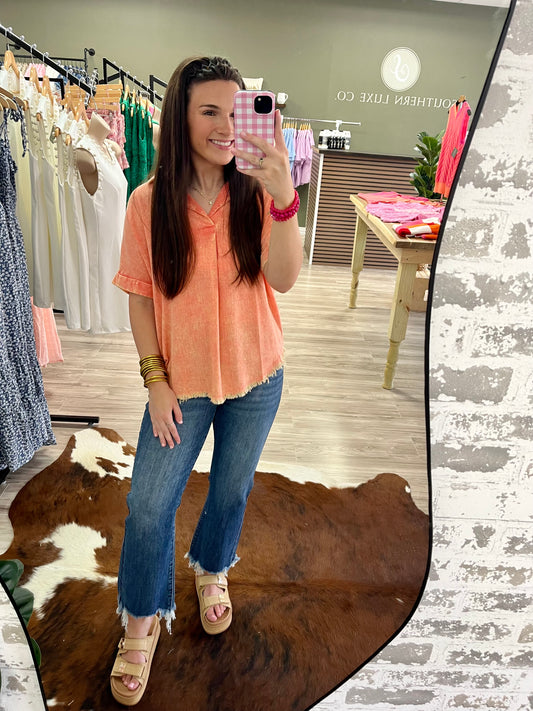 Acid orange Frey hem blouse