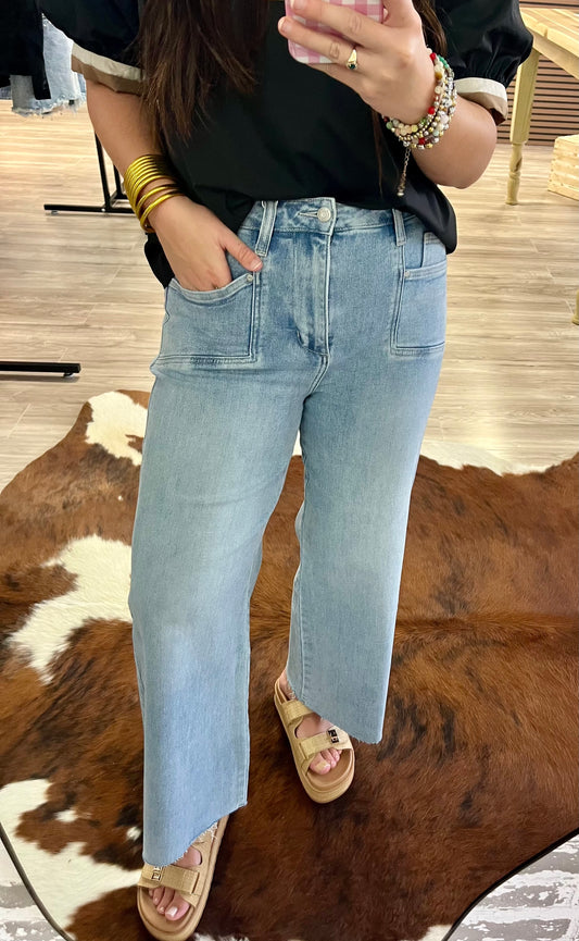 Light washed high rise wide leg jeans