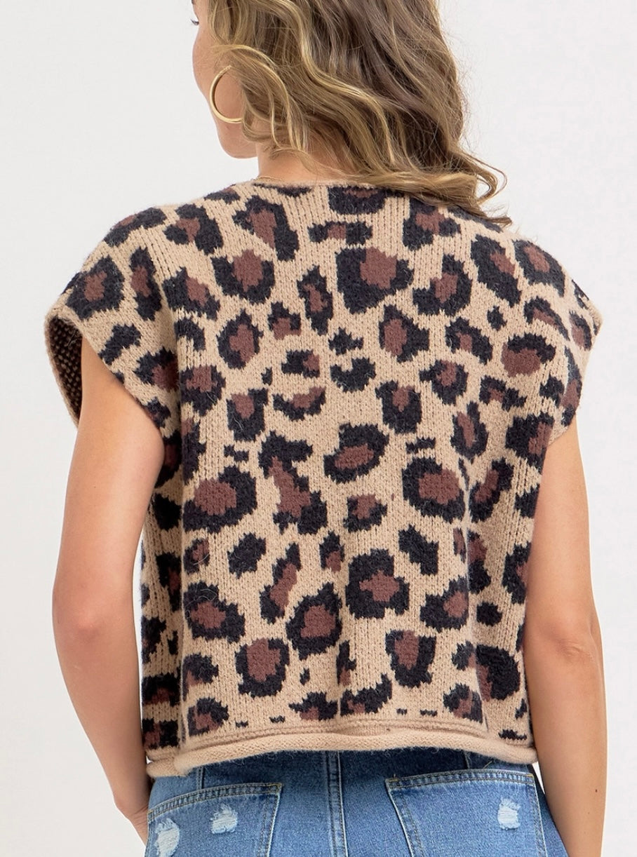 Leopard button up knit sweater