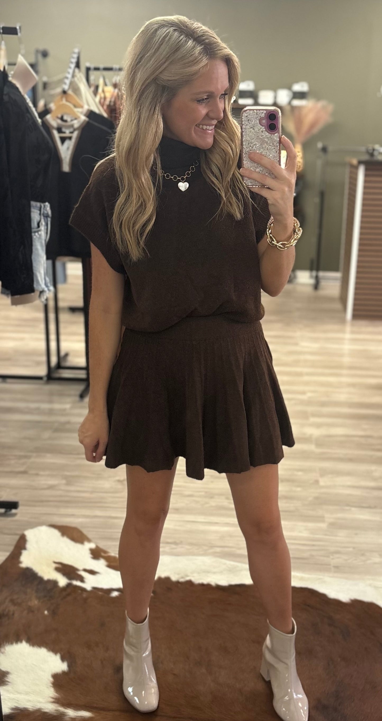 Chestnut two piece knit skirt set