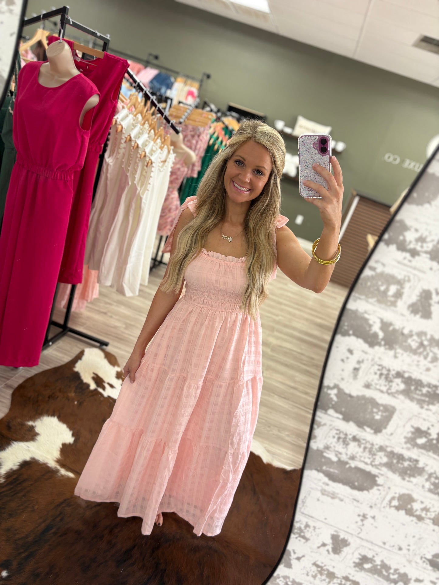 Light pink tie strap maxi dress
