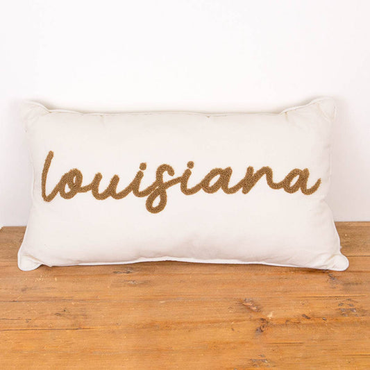 Louisiana Embroidered Pillow   Soft White/Warm Taupe   12.5x22.5