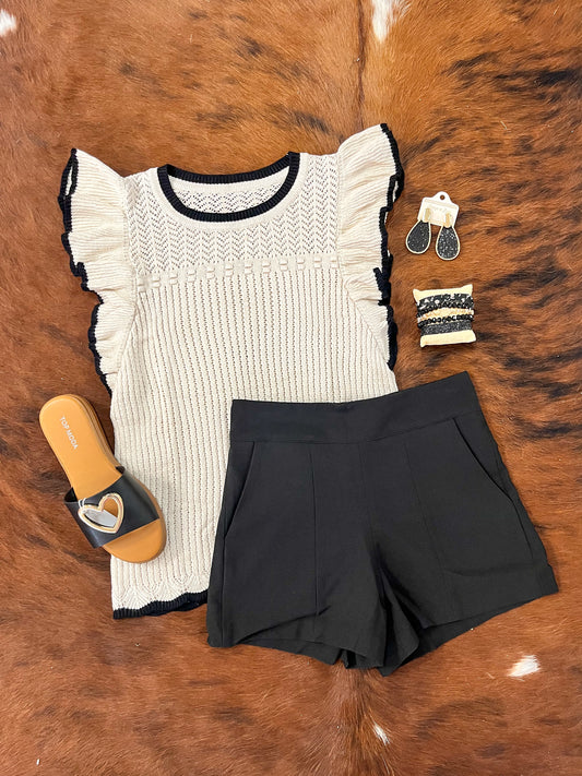 Crochet Eyelet Flounce Tank Top