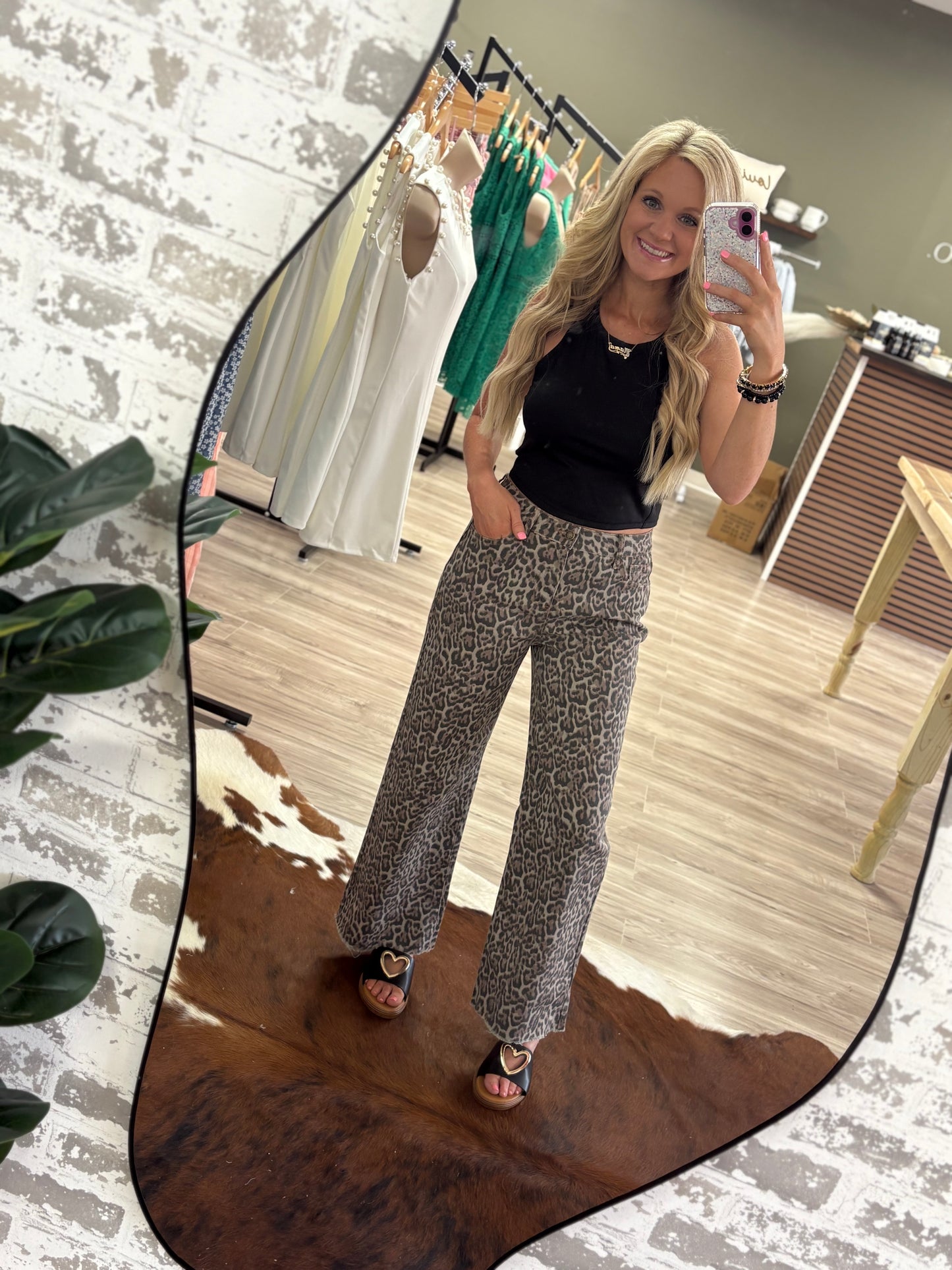 Leopard denim jeans