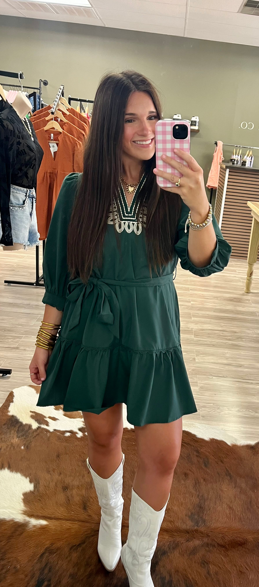Hunter green v neck design dress