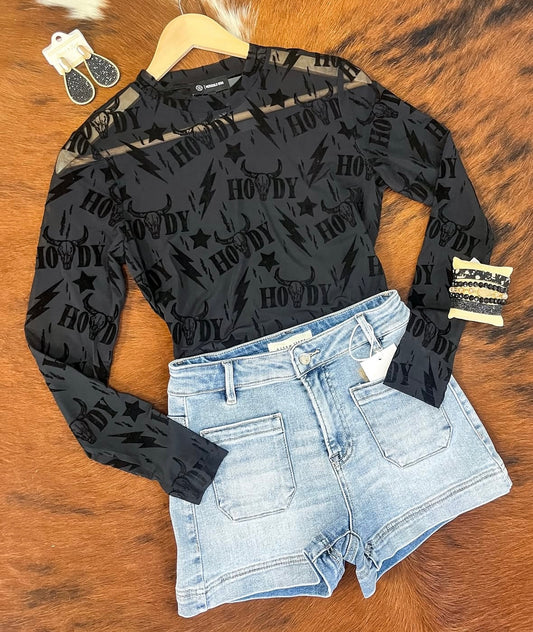Howdy mesh long sleeve top