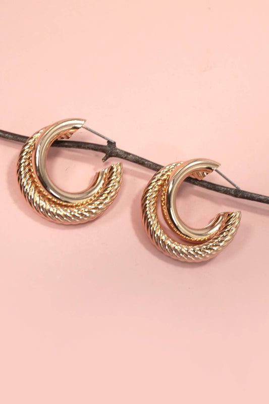 BOLD TWIST ROPE GOLD INTERWINED HOOP EARRINGS