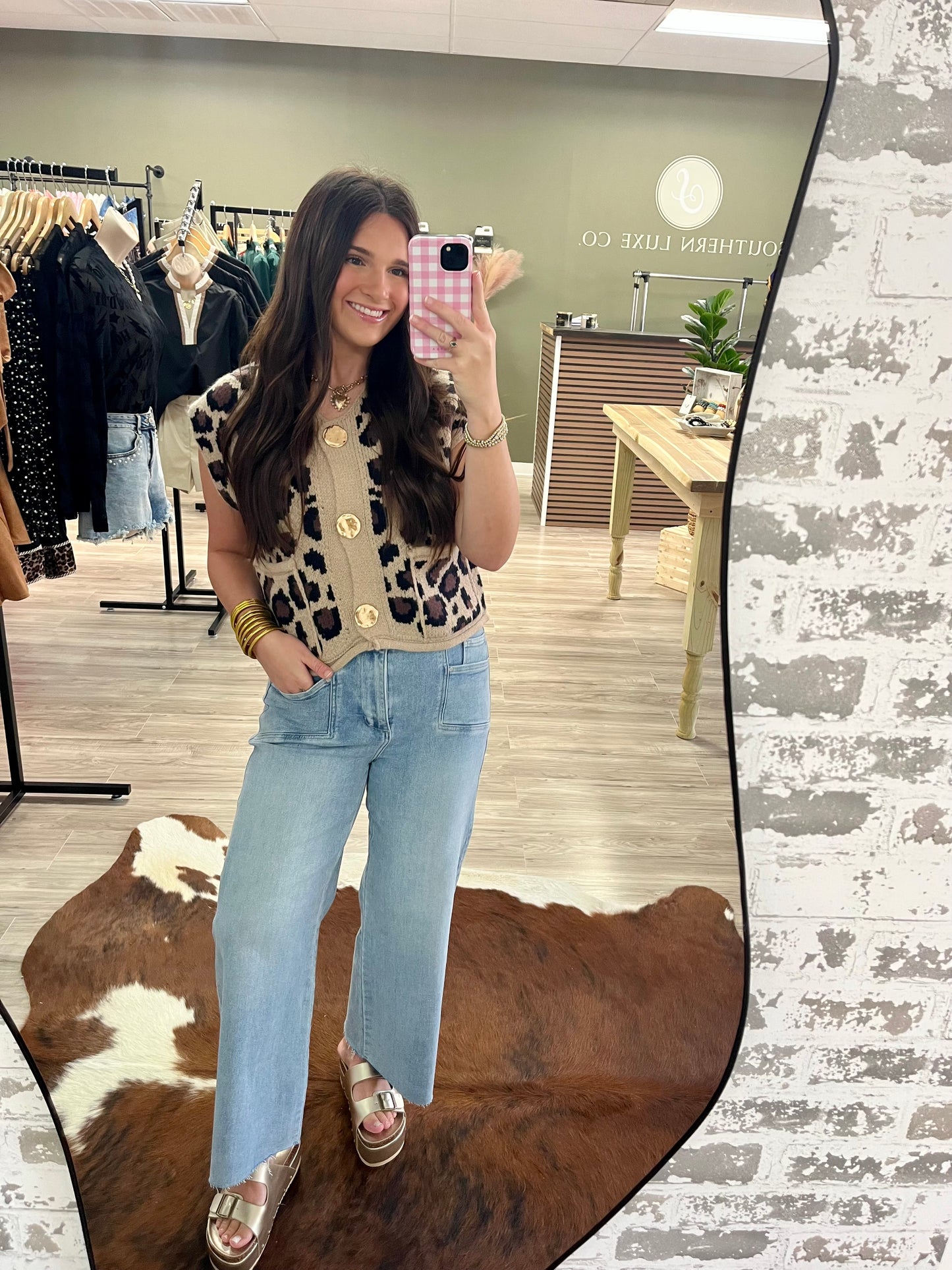 Leopard button up knit sweater