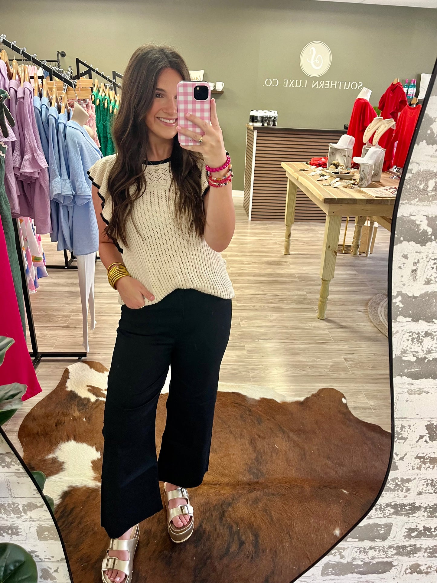 High rise flare cropped black denim pants