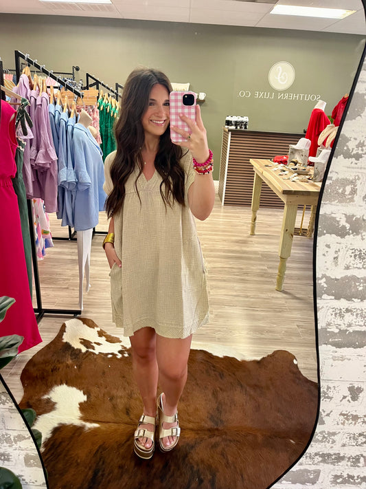 Washed raw edge v neck dress