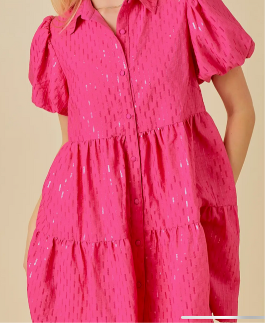 Hot pink sparkle sequin babydoll dress