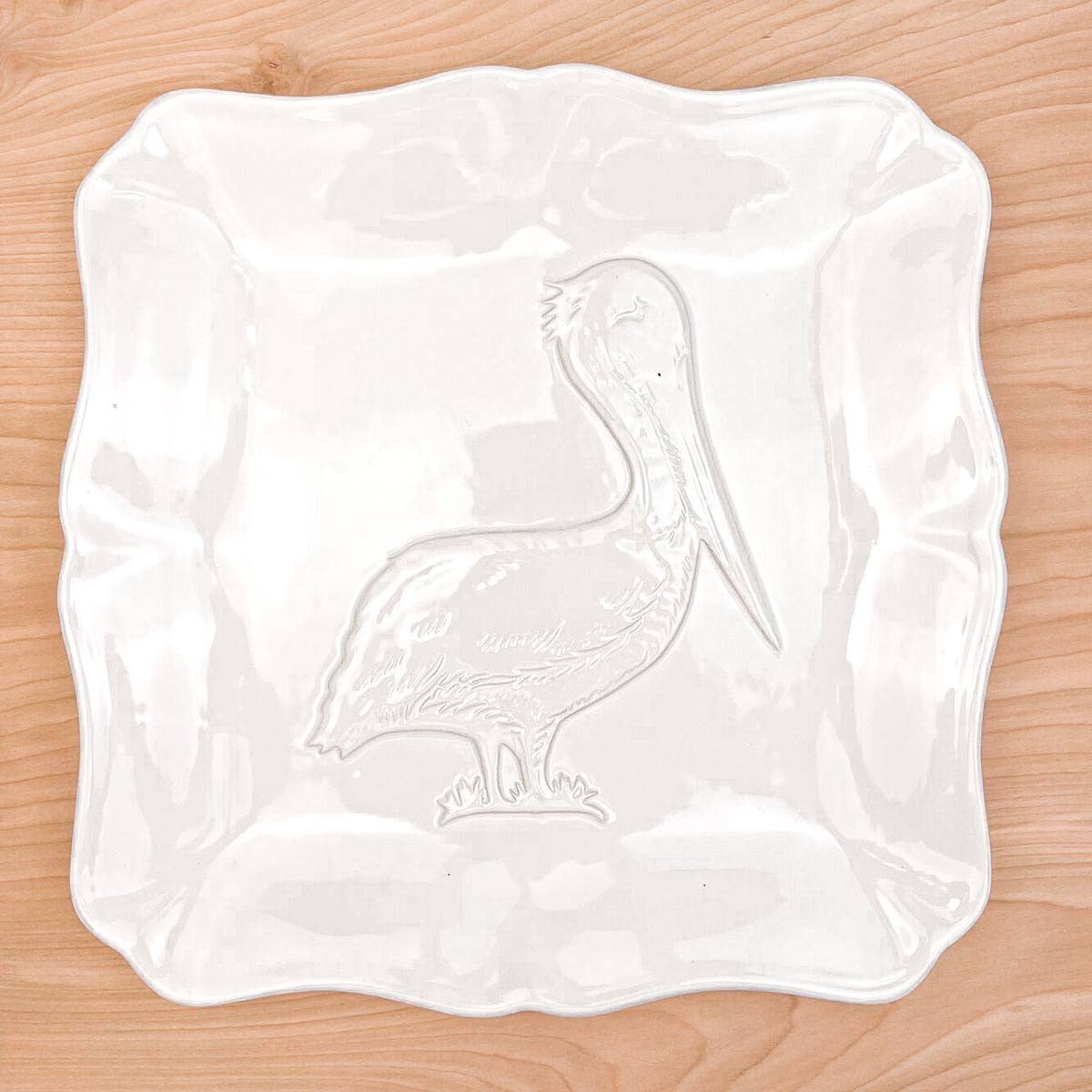 Pelican Embossed Square Platter   White   11.5x11.5