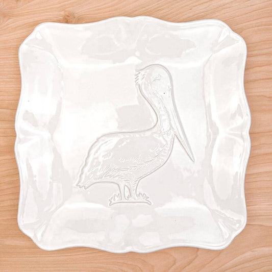 Pelican Embossed Square Platter   White   11.5x11.5