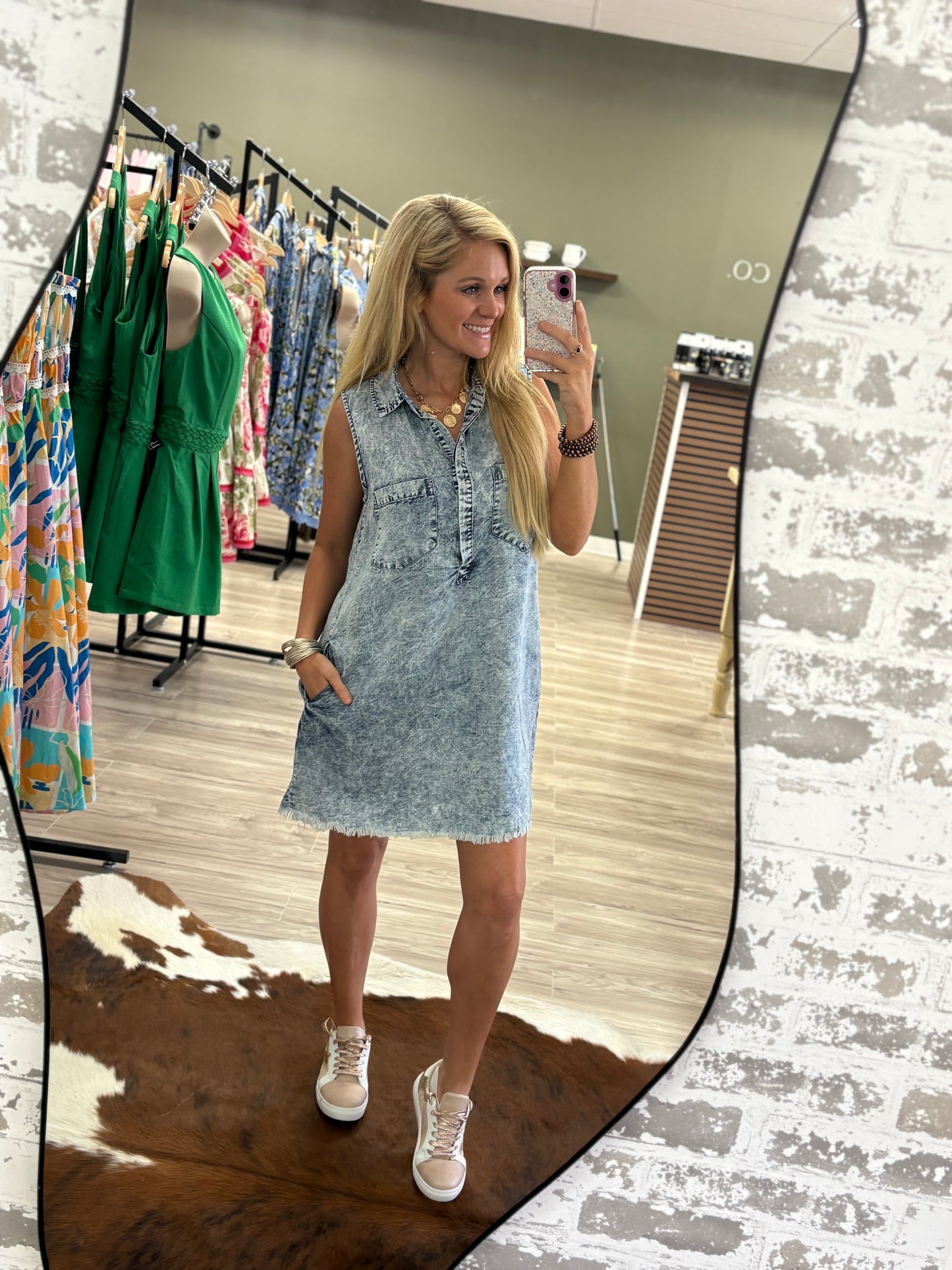 Mineral washed denim dress