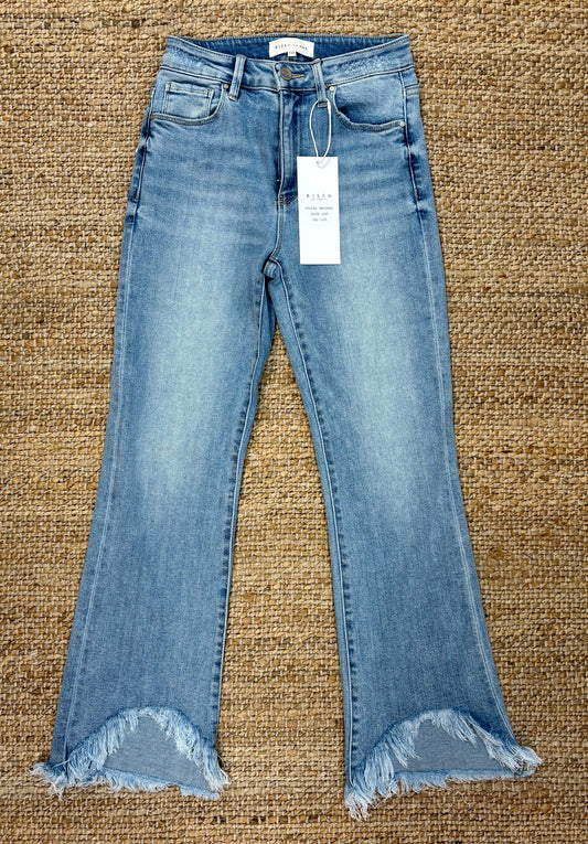 Light high rise crop boot cut jeans