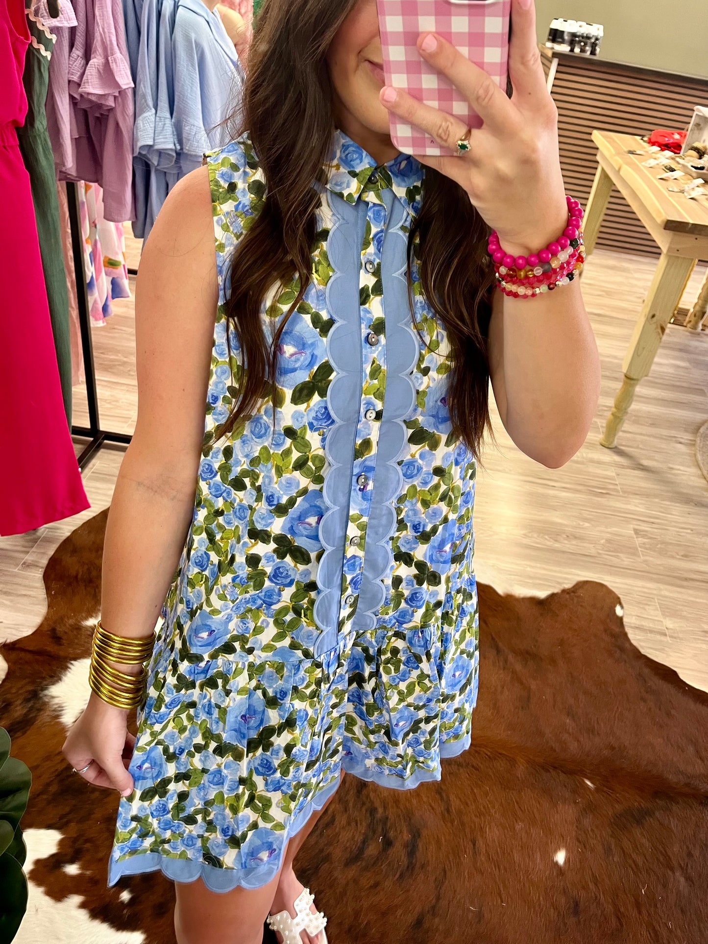 Blue floral sleeveless dress