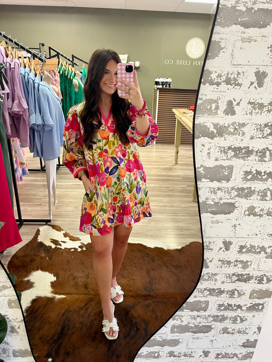 Multi color floral half sleeve dress