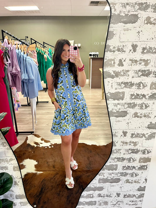 Blue floral sleeveless dress