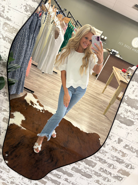 Women’s white wave trim blouse