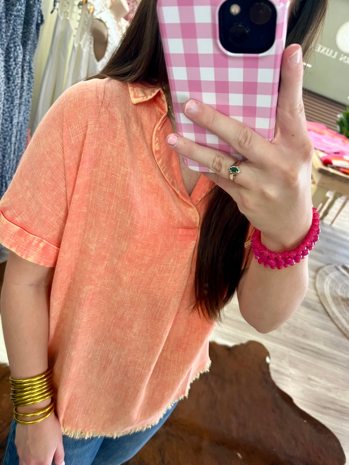 Acid orange Frey hem blouse