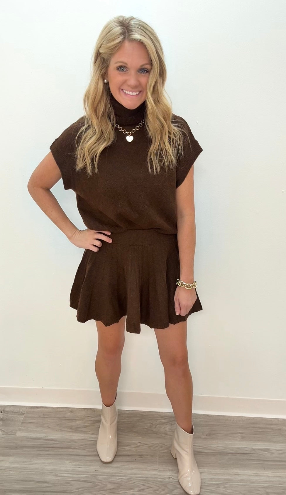 Chestnut two piece knit skirt set