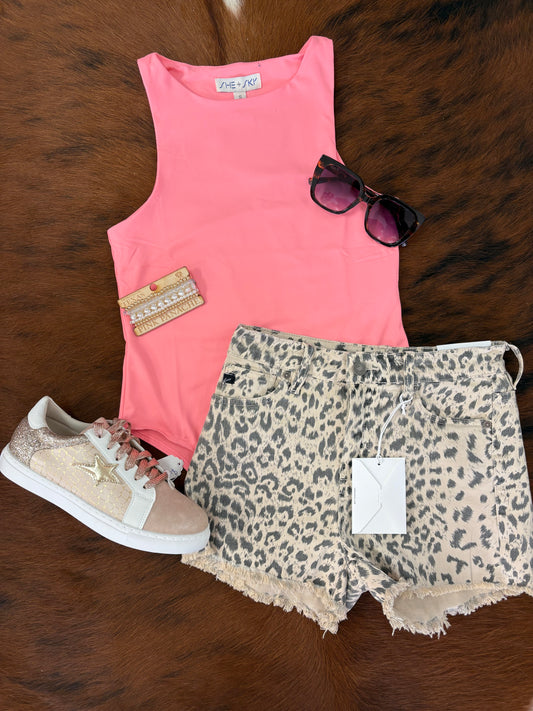 Sleeveless tank bodysuit neon pink/white
