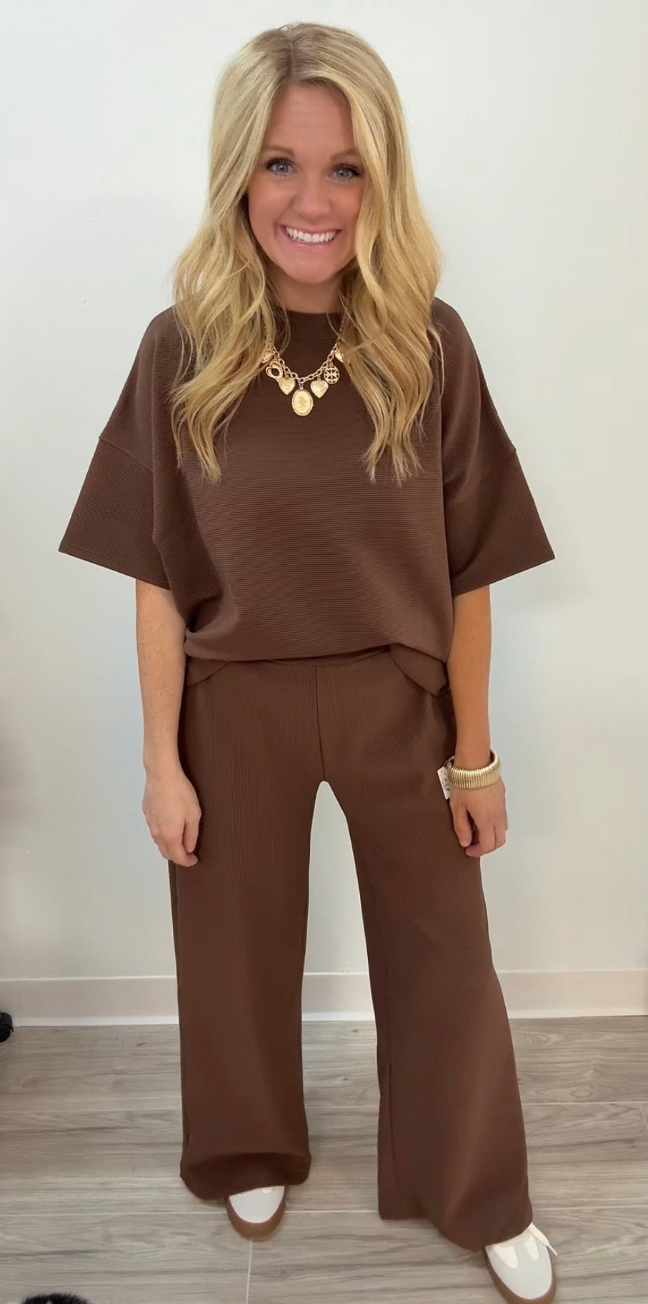 Brown ribbed pants set