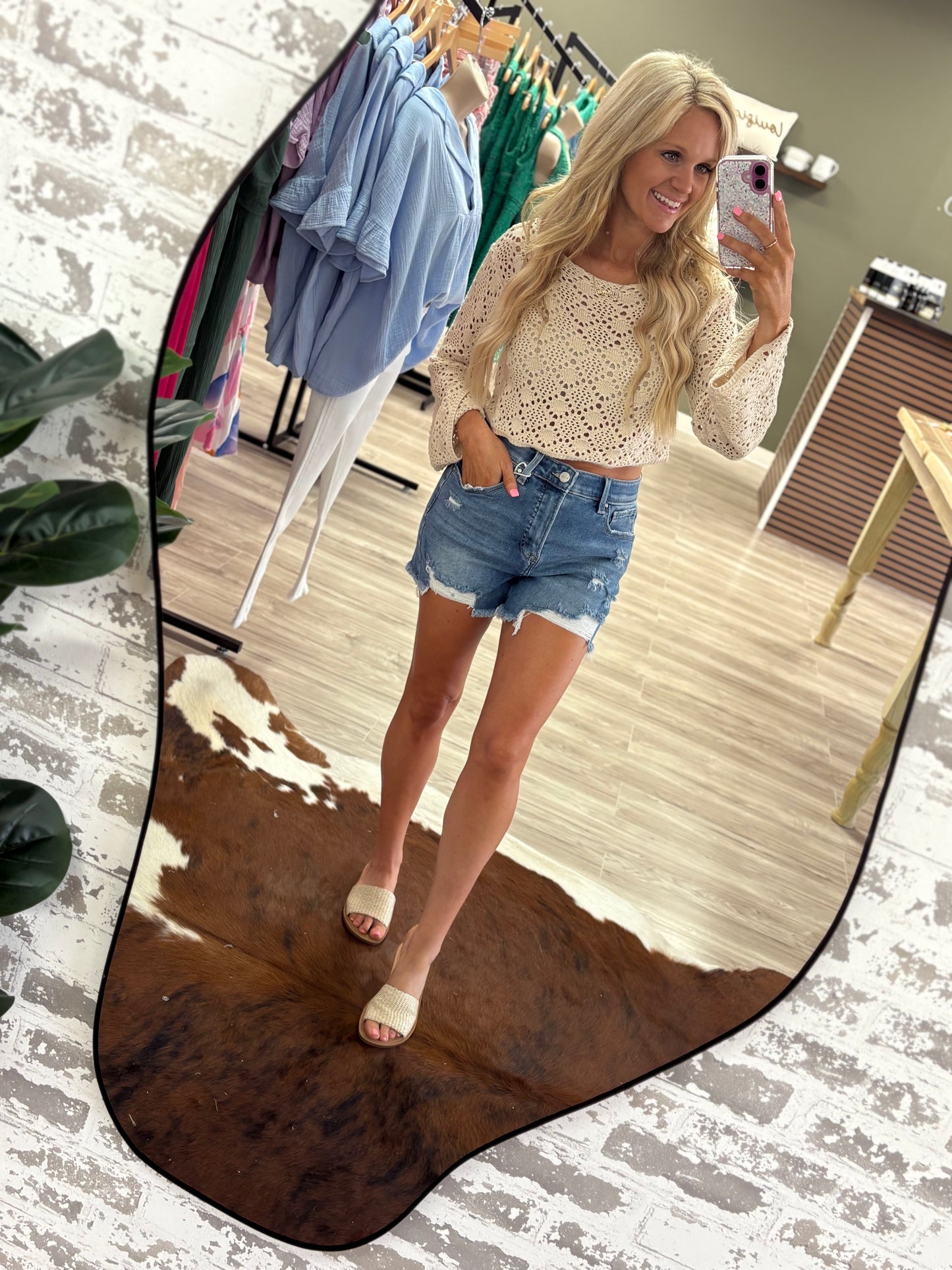 Beige crochet crop long sleeve